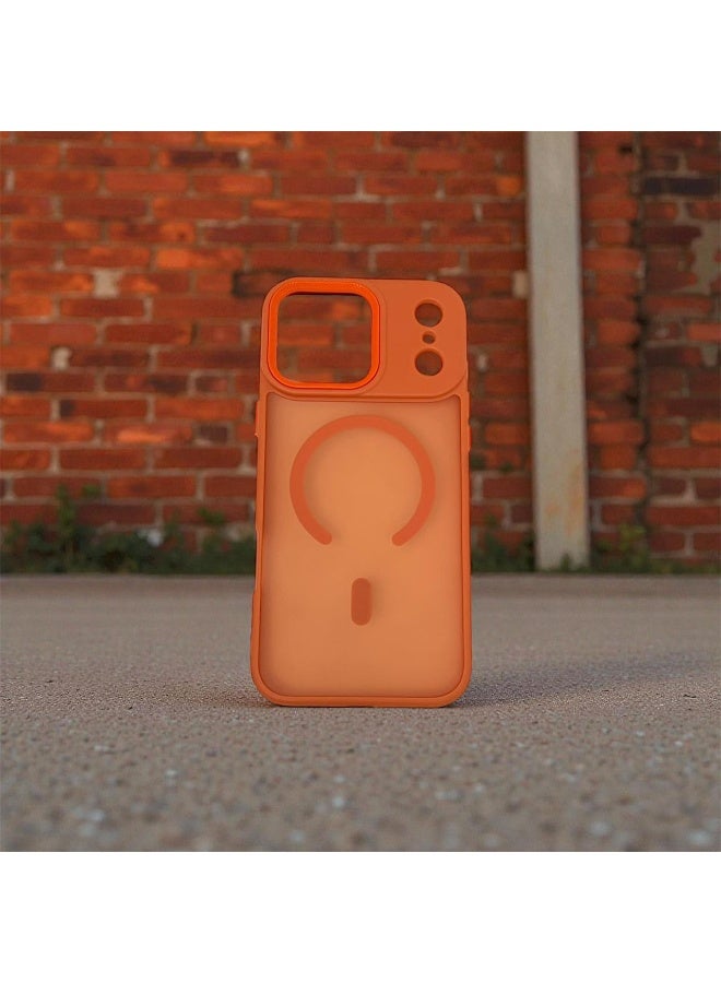 جراب مغناطيسي لهاتف آيفون 17 برو ماكس، متوافق مع جراب MagSafe، جراب واقٍ شفاف غير لامع رفيع مقاوم للصدمات والسقوط، بمواصفات عسكرية، لهاتف آيفون 17 برو ماكس 6.9 بوصة، برتقالي - Image 1